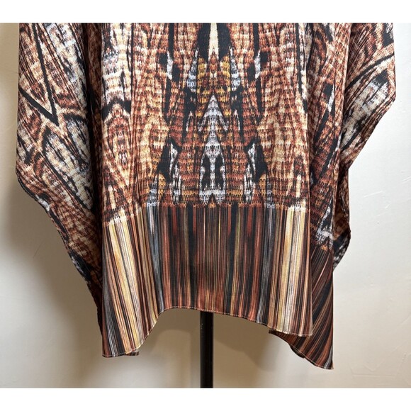 Chico's Brown Geometric Southwest with Beaded Neckline Poncho Top Women's Size S - Picture 8 of 14